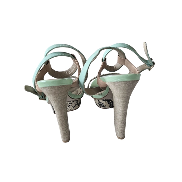 Mucho genuine leather mint green tan ankle strap platform chunky heel Sandals 7 - Picture 2 of 3